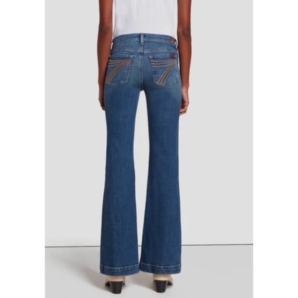 7 For All Mankind Dojo New York Dark Wide Leg Jeans Blue Flare High Rise 32 - Picture 2 of 12